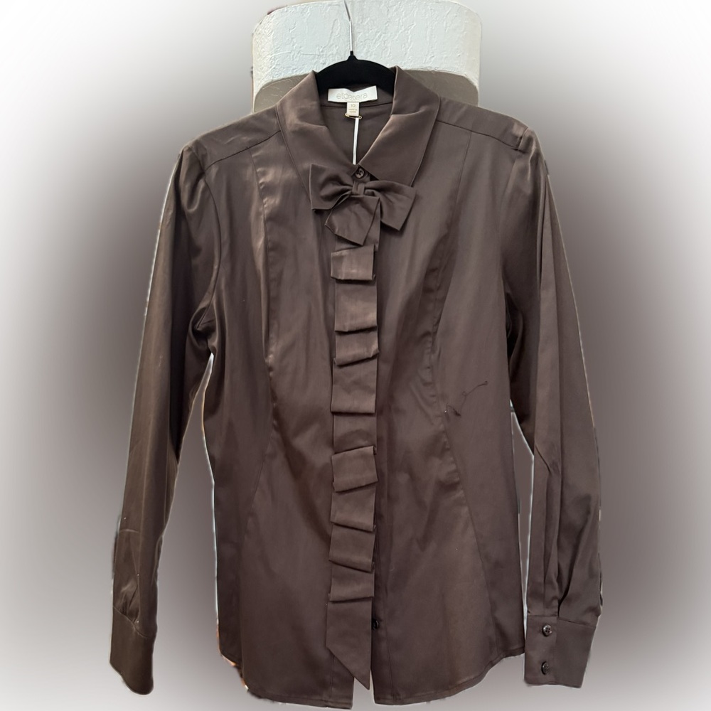 Etcetera by Carlise Elegant Brown Long Sleeve Blouse‎ w/Bow Detail, NWT size 10
